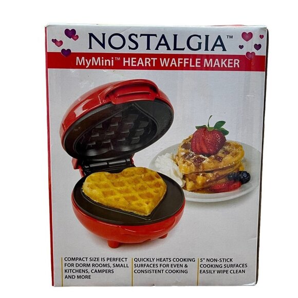 Nostalgia Other - Nostalgia MyMini Heart Shape Waffle Maker 5 Inch Red New Sealed